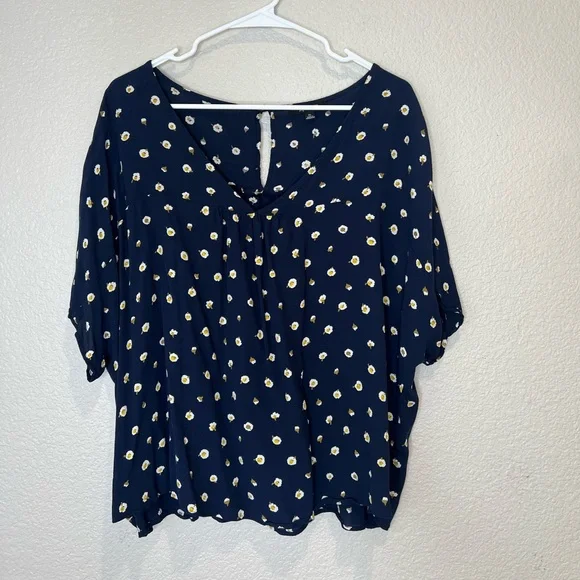 Madewell Navy Floral Blouse, XL - Picture 1 of 6